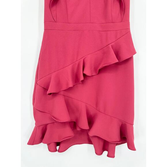 BHLDN Anthropologie Monique Lhuillier Asymmetrical Ruffle Mini Dress V Neck Pink - Picture 7 of 15